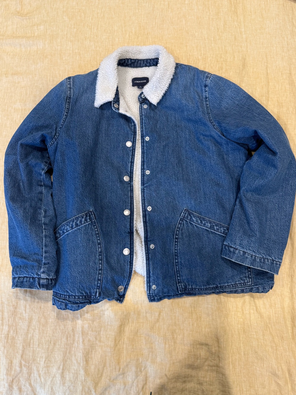 J. Crew Sherpa-Trim Denim Jacket in Blue